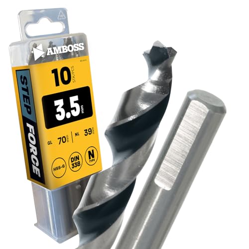 10x Spiralbohrer Step Force Ø3.5 mm - HSS-G DIN 338 für Stahl, Baustahl, Alu, Buntmetalle AMBOSS WERKZEUGE® Bohrer Bleche, Profile - Sechskant f. Bohrmaschine, Akkubohrer, Standbohrmaschine von Amboss Werkzeuge