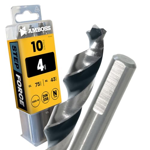 10x Spiralbohrer Step Force Ø4.0 mm - HSS-G DIN 338 für Stahl, Baustahl, Alu, Buntmetalle AMBOSS WERKZEUGE® Bohrer Bleche, Profile - Sechskant f. Bohrmaschine, Akkubohrer, Standbohrmaschine von Amboss Werkzeuge