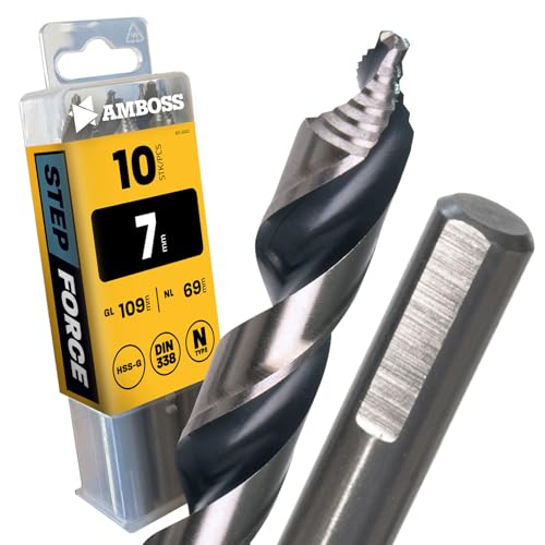 10x Spiralbohrer Step Force Ø7.0 mm - HSS-G DIN 338 für Stahl, Baustahl, Alu, Buntmetalle AMBOSS WERKZEUGE® Bohrer Bleche, Profile - Sechskant f. Bohrmaschine, Akkubohrer, Standbohrmaschine von Amboss Werkzeuge