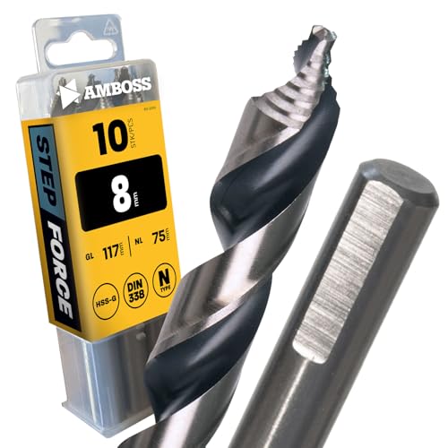 10x Spiralbohrer Step Force Ø8.0 mm - HSS-G DIN 338 für Stahl, Baustahl, Alu, Buntmetalle AMBOSS WERKZEUGE® Bohrer Bleche, Profile - Sechskant f. Bohrmaschine, Akkubohrer, Standbohrmaschine von Amboss Werkzeuge