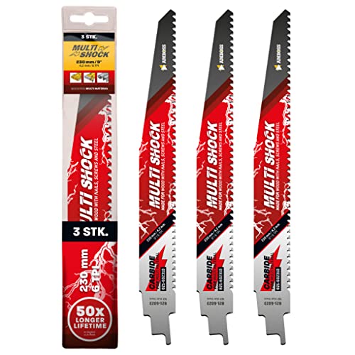 AMBOSS MULTI SHOCK - 3x Säbelsägeblatt Länge 230 mm / 6 ZpZ - ideal für Holz mit Nägeln und Holz mit Schrauben sowie Stahl - Multi Material AMBOSS MULTI SHOCK - 3x Säbelsägeblatt Länge 230 mm / 6 ZpZ - ideal für Holz mit Nägeln und Holz mit Schrauben sowie Stahl - Multi Material von Amboss Werkzeuge