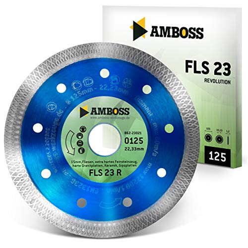 Amboss Diamant Trennscheibe FLS 23R | Ø 125 mm x 1,2mm x 22,23 mm - extra dünne Diamant-Trennscheibe - Fliesen, extra hartes Feinsteinzeug, harte Granite, Keramik | Segment: 10 mm von Amboss Werkzeuge