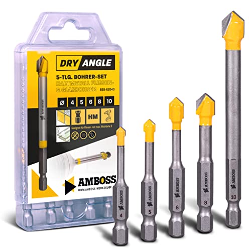 Amboss DryAngle Set Ø 4/5 / 6/8 / 10 mm - Fliesenbohrer Glasbohrer Keramikbohrer - Sechskantschaft für Bohrmaschinen - Glas/Wandfliesen/Dachziegel/Keramik bohren von Amboss Werkzeuge