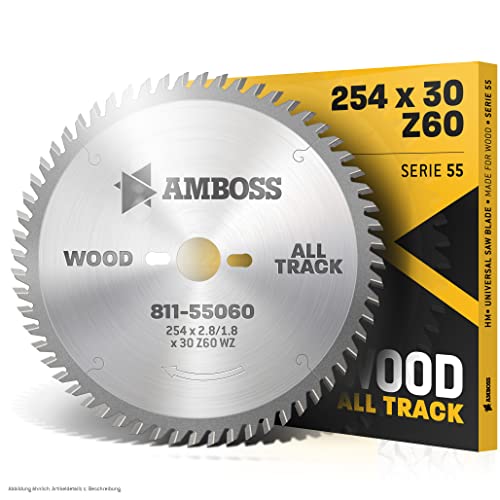 Amboss - HM Tischkreissägeblatt für Holz - Ø 254 mm x 2,8 mm x 30 mm | Geeignet für Bosch GTS 10 oder Metabo TS254 | Wechselzahn (60 Zähne) von Amboss Werkzeuge