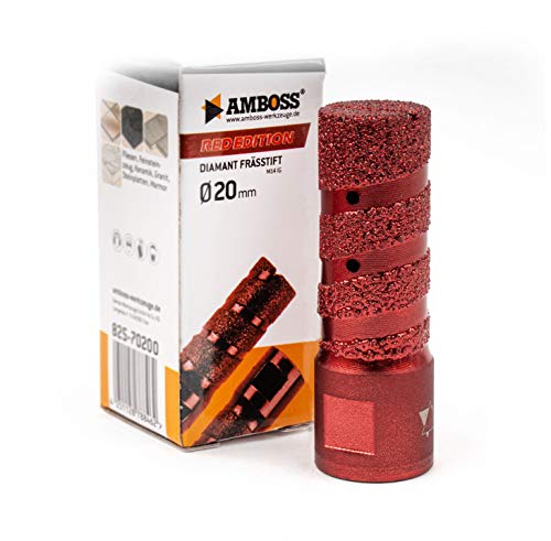Amboss RED EDITION M14 Diamant Bohrkrone - für Winkelschleifer - Feinsteinzeug, harte Fliesen, Granit/Die ideale Trockenbohrkrone (Ø 20 mm (Schleiffinger)) von Amboss Werkzeuge