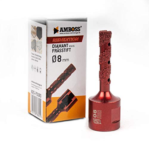 Amboss RED EDITION M14 Diamant Bohrkrone - für Winkelschleifer - Feinsteinzeug, harte Fliesen, Granit/Die ideale Trockenbohrkrone (Ø 8 mm (Schleiffinger)) von Amboss Werkzeuge