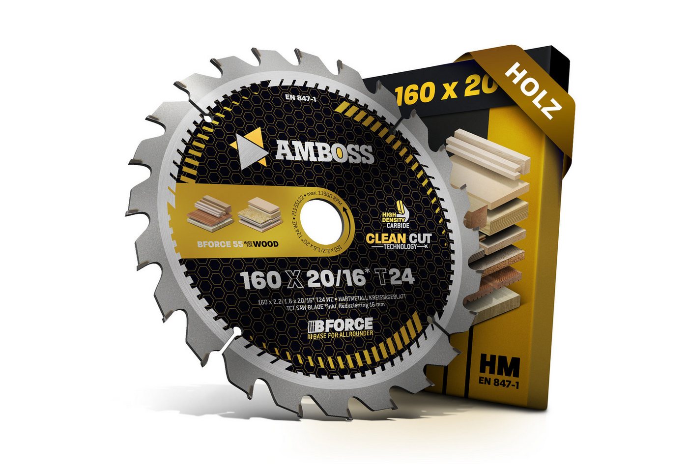 Amboss Werkzeuge Kreissägeblatt HM Kreissägeblatt - 160 x 2.2/1.6 x 20 Z24 WZ, 20/16 mm (Bohrung) WZ (Zahnform) von Amboss Werkzeuge