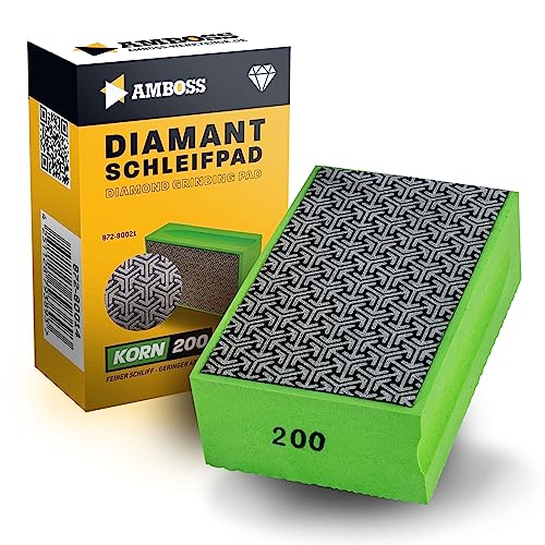 Amboss Werkzeuge Schleifklotz Korn: 200 - Diamant Schleifpad - Schleifschwamm/geeignet für Fliesen + Feinsteinzeug + Glas + Granit + Marmor von Amboss Werkzeuge