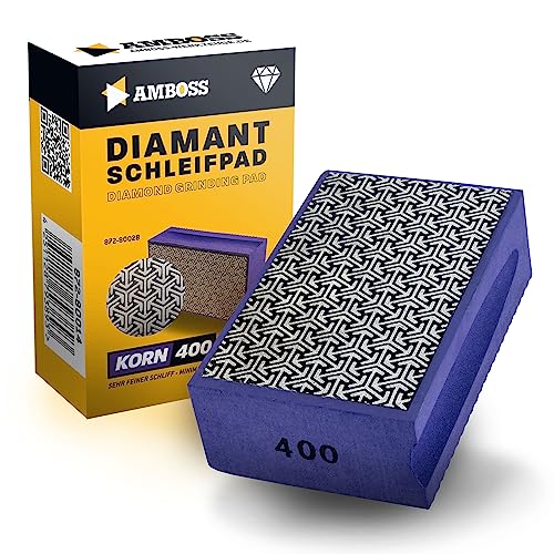 Amboss Werkzeuge Schleifklotz Korn: 400 - Diamant Schleifpad - Schleifschwamm/geeignet für Fliesen + Feinsteinzeug + Glas + Granit + Marmor von Amboss Werkzeuge
