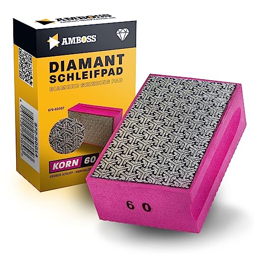 Amboss Werkzeuge Schleifklotz Korn: 60 - Diamant Schleifpad - Schleifschwamm/geeignet für Fliesen + Feinsteinzeug + Glas + Granit + Marmor von Amboss Werkzeuge