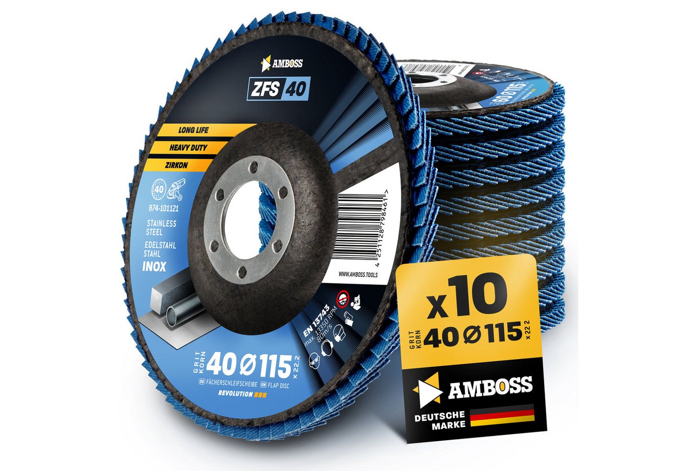 Amboss Werkzeuge Schleifscheibe 10x Amboss Fächerschleifscheibe Korn:40 Ø115mm von Amboss Werkzeuge