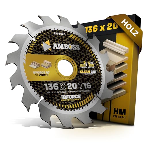 HM Kreissägeblatt 136x20 Z16 Wechselzahn für Akku Holz - Zuschnitt. AMBOSS WERKZEUGE® Sägeblatt 136mm komp. zu Makita 5705R. DSS501Z. BCS550. BCS550RFE. BCS550RFJ. BSS500. BSS500RFE. BSS501. BSS501RFE von Amboss Werkzeuge