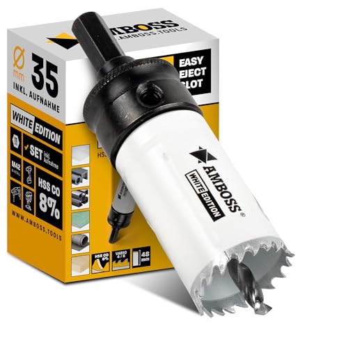 Lochsäge 35 mm - Amboss Bi-Metall (inkl. 6-kant Standard-Aufnahme) ideal für Hohlwanddose, LED-Spot, Steckdose in Gipskarton/Holz von Amboss Werkzeuge