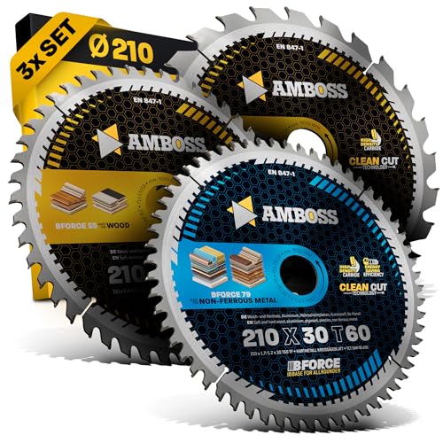 Ø210 x 30 Hand- Kreissägeblatt Set passend für Makita 5008 MG, Festool TS75EBQ - AMBOSS WERKZEUGE® 210x30 Sägeblatt Sortiment von Amboss Werkzeuge