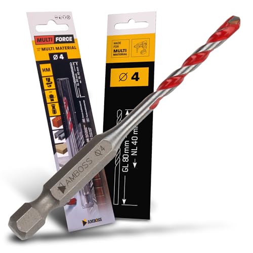 Ø4.0 mm HM Mehrzweckbohrer - Holz, Blech, Gipskarton, Metallprofil, Fliesen, Mauerwerk uvm.- AMBOSS Werkzeuge Multi Force Multifunktionsbohrer Multibohrer 6kant Bohrer für Bohrmaschinen/Akkuschrauber von Amboss Werkzeuge