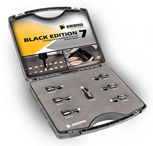 Amboss - Diamant Fliesenbohrer-/Bohrkronen - Set 7 tlg. (Ø 8-14 mm) Premium Black Edition | M14 für Winkelschleifer | Fliesen, Granit, Feinsteinzeug von Amboss Werkzeuge