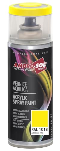 Ambro-Sol - Mehrzweck Acryllack Spray V4001018, Hochglanzfarbe für Innen und Außen, Acryl Spray für Alle Materialien, 400 ml Recyclebare Acryl Sprühfarbe Weißblech-Sprühdose - Gelb Zink von Ambro-Sol