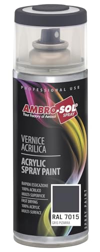 Ambro-Sol - Mehrzweck Acryllack Spray V4007015, Hochglanzfarbe für Innen und Außen, Acryl Spray für Alle Materialien, 400 ml Recyclebare Acryl Sprühfarbe Weißblech-Sprühdose - Schiefergrau von Ambro-Sol