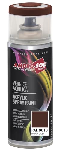 Ambro-Sol - Mehrzweck Acryllack Spray V4008016, Hochglanzfarbe für Innen und Außen, Acryl Spray für Alle Materialien, 400 ml Recyclebare Acryl Sprühfarbe Weißblech-Sprühdose - Braun Mahagoni von Ambro-Sol