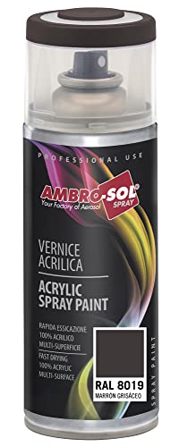 Ambro-Sol - Mehrzweck Acryllack Spray V4008019, Hochglanzfarbe für Innen und Außen, Acryl Spray für Alle Materialien, 400 ml Recyclebare Acryl Sprühfarbe Weißblech-Sprühdose - Braun Grau von Ambro-Sol