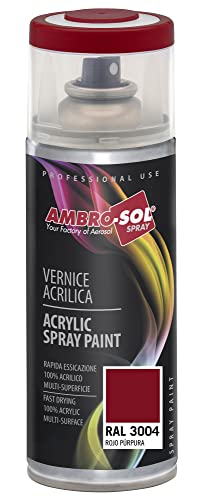 Ambro-Sol V4003004 Mehrzweck-Acryl-Emaille, Hochglanzfarbe für innen und außen, geeignet für alle Materialien, 400 ml recyclebare Weißblech-Sprühdose, Purpurrot von Ambro-Sol