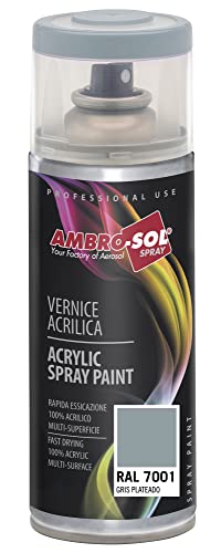 Ambro-Sol V4007001 Mehrzweck-Acryl-Emaille, Hochglanzfarbe für innen und außen, geeignet für alle Materialien, 400 ml recyclebare Weißblech-Sprühdose, Silbergrau von Ambro-Sol