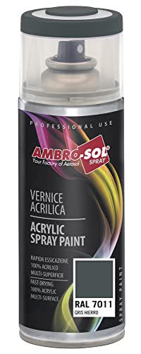 Ambro-Sol V4007011 Mehrzweck-Acryl-Emaille, Hochglanzfarbe für innen und außen, geeignet für alle Materialien, 400 ml recyclebare Weißblech-Sprühdose, Eisengrau von Ambro-Sol