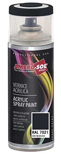 Ambro-Sol V4007021 Mehrzweck-Acryl-Emaille, Hochglanzfarbe für innen und außen, geeignet für alle Materialien, 400 ml recyclebare Weißblech-Sprühdose, Schwarzgrau von Ambro-Sol