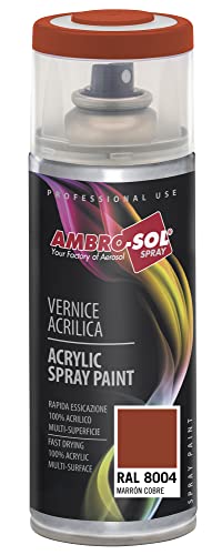 Ambro-Sol V4008004 Mehrzweck-Acryl-Emaille, Hochglanzfarbe für innen und außen, geeignet für alle Materialien, 400 ml recyclebare Weißblech-Sprühdose, Kupferbraun von Ambro-Sol