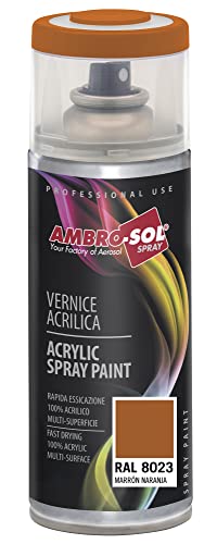 Ambro-Sol V4008023 Mehrzweck-Acryl-Emaille, Hochglanzfarbe für innen und außen, geeignet für alle Materialien, 400 ml recyclebare Weißblech-Sprühdose, Braun-orange von Ambro-Sol