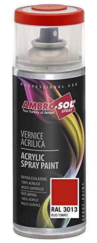 Ambro-Sol V4003013 Mehrzweck-Acryl-Emaille, Hochglanzfarbe für innen und außen, geeignet für alle Materialien, 400 ml recyclebare Weißblech-Sprühdose, Tomatenrot von Ambro-Sol