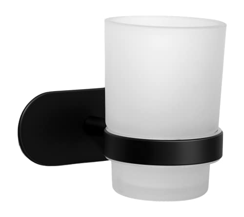 Ambrosya - Zahnbürstenhalter ohne Bohren - Bad Badezimmer Becher Glas Halter Halterung Wand Zahnputzbecher Zum Kleben (Edelstahl (Schwarz)) von Ambrosya
