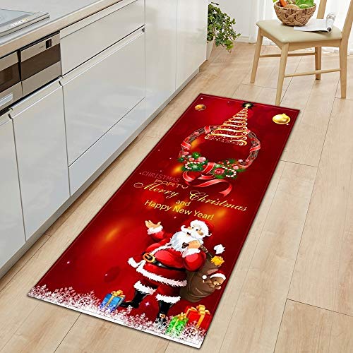 Amcerd Weihnachtsteppich Teppich, Weihnachtsdekoration, Anti Rutsch Unterlage Teppich Wohnzimmer Kurzflor Fußmatte Innenbereich Lustig Waschbar Weihnachten für Wohnzimmer Flur Küche - 60x240cm von Amcerd