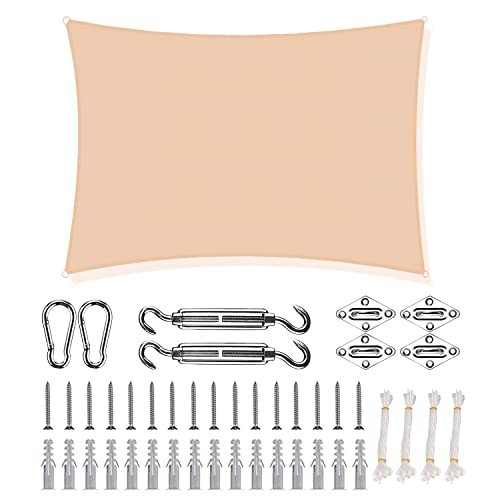 Sonnensegel rechteckig 1.5x3M Beige, Sonnen Segel, UV-stabilisiert & atmungsaktiv mit Freiem Seil, für Garten Balkon Terrasse von Amcerd