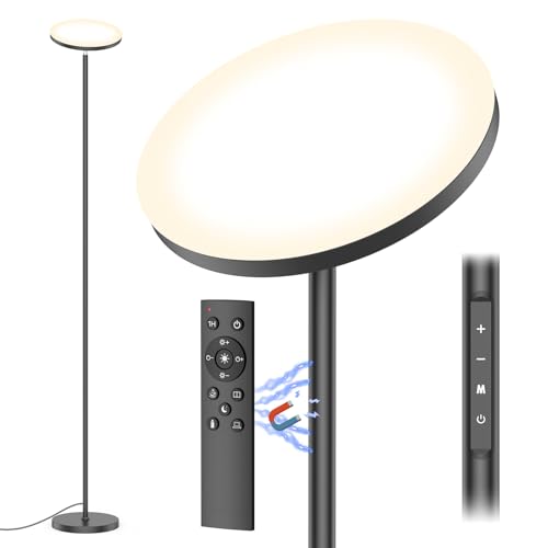 30W Stehlampe Wohnzimmer Dimmbar, Stehlampen LED Modern Schwarz, 4 Farben, Stufenlos Dimmbar, 6 Szenenmodi, Einstellbare Winkel, 1 Stunden Timer, Speicherfunktion, Schlafzimmer Büro Deko Beleuchtung von Amdelne
