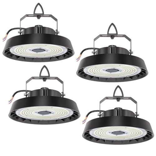 4pcs LED Hallenstrahler 150W 25500lm, Hallenbeleuchtung LED 5000K Kaltweiß, 90° Abstrahlwinkel Industrielampe, Werkstattlampe Wasserfest IP65, UFO Highbay für Keller Garage Industrieanlagen Lager von Amdelne
