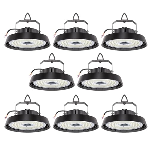 8pcs LED Hallenstrahler 150W 25500lm, Hallenbeleuchtung LED 5000K Kaltweiß, 90° Abstrahlwinkel Industrielampe, Werkstattlampe Wasserfest IP65, UFO Highbay für Keller Garage Industrieanlagen Lager von Amdelne