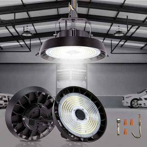 Amdelne 150W 170LM/W UFO LED Hallenstrahler, Kaltweiß 5000K LED Hallenbeleuchtung, 90° Abstrahlwinkel Werkstatt Deckenleuchte, Werkstattlampe Wasserfest IP65für Keller Garage Industrieanlagen Lager von Amdelne