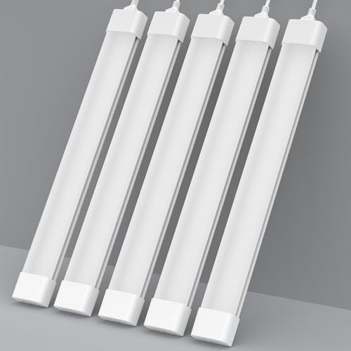 Amdelne 5 x Feuchtraumleuchte LED 60cm, 18W 2000LM LED Neonröhre, Kalteweiß 6000K Feuchtraumlampe, IP65 Wasserfest Wannenleuchte, Werkstattlampe, Kellerleuchte, Deckenleuchte für Büros Lager Garage von Amdelne