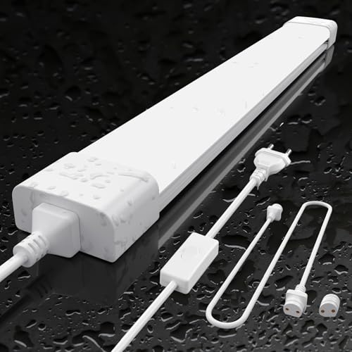 Amdelne Feuchtraumleuchte LED 150cm, 45W 5000LM LED Neonröhre, Neutralweiß 4000K Feuchtraumlampe, IP65 Wasserfest Wannenleuchte, Werkstattlampe, Kellerleuchte, Deckenleuchte für Büros Lager Garage von Amdelne