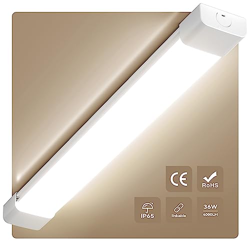 Amdelne LED Feuchtraumleuchte 120cm 36W, Neutralweiß 4000K Deckenleuchte Flach, 2000LM LED Leuchtstoffröhre, Wasserfest IP65 Feuchtraumlampe Werkstattlampe Kellerleuchte für Büro Lager Garage Keller von Amdelne