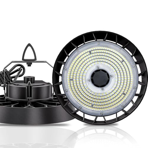 Amdelne LED Hallenstrahler 150W 25500lm, Hallenbeleuchtung LED 5000K Kaltweiß, 90° Abstrahlwinkel Industrielampe, Werkstattlampe Wasserfest IP65, UFO Highbay für Keller Garage Industrieanlagen Lager von Amdelne