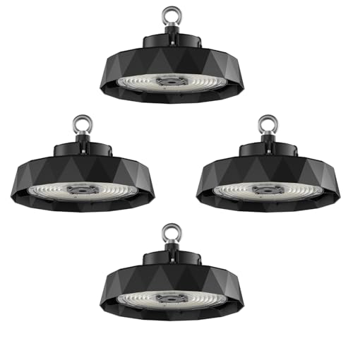 Amdelne LED Hallenstrahler 200W, Superhelle 170LM/W, Hallenbeleuchtung 6000K Kaltweiß, IP65 Wasserdichte Energieeffiziente, UFO High Bay Industrielampe für Fabriken Garage Lagerhaus Werkstatt 4pcs von Amdelne