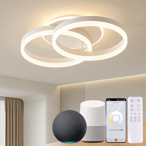 Amdelne Smart Deckenlampe, LED Kompatibel mit Alexa, 50cm 2-Ringe Design, 36W Deckenleuchte Wohnzimmer Moderne mit Fernbedienung Dimmbar,mit Nachtlicht, für Küche Schlafzimmer, Esszimmer, Büro-Weiß Amdelne Smart Deckenlampe, LED Kompatibel mit Alexa, 50cm 2-Ringe Design, 36W Deckenleuchte Wohnzimmer Moderne mit Fernbedienung Dimmbar,mit Nachtlicht, für Küche Schlafzimmer, Esszimmer, Büro-Weiß von Amdelne