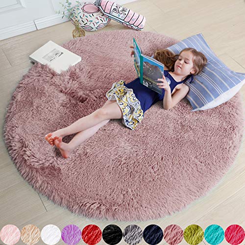 Flauschiger Runder Teppich für Schlafzimmer, Kinderzimmer, Mädchenzimmer, Schlafsaal - Pelziger Plüschteppich, Niedliche Raumdekoration für Baby, 152 x 152 cm von Amdrebio