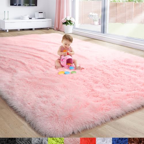 Amdrebio Pinker Teppich für Mädchenzimmer, Flauschiger Zottelteppich, 122 x 18 cm, für Wohnzimmer, Flauschiger Teppich für Kinderzimmer, rosa Teppich, niedliche Raumdekoration für Baby von Amdrebio