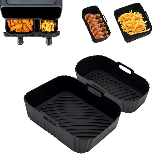 Amebleak 2 Stück Silikonform Heißluftfritteuse Zubehör für Philips Dual Basket Airfryer 3000-serie 6L/3L, Wiederverwendbares Heißluftfritteusen-Einsatzzubehör für Philips 9L Airfryer Zubehör von Amebleak