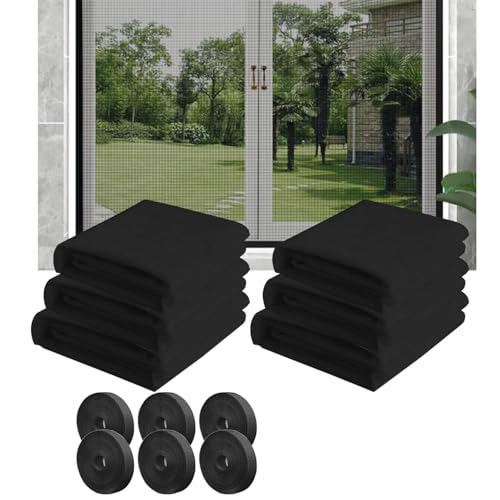 Amebleak 6 Stück Fliegengitter Fenster, 150x130cm Insektenschutz Fenster mit 6 Rollen Selbstklebend,Moskitonetz für Fenster, Netz für Schützen die Familie vor Insekten(Schwarz) von Amebleak
