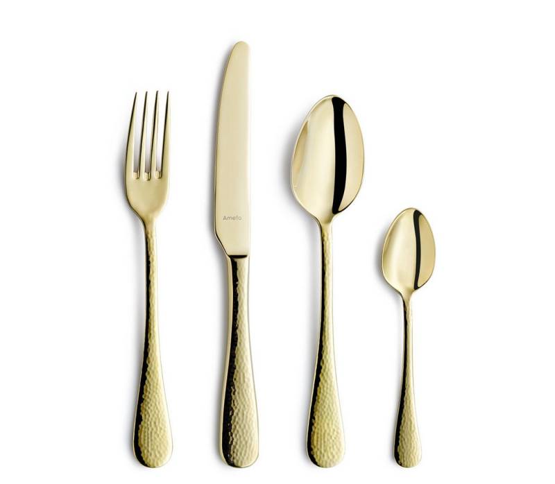 Amefa Besteck-Set SIERRA (24-tlg), Edelstahl 18/10, Edelstahl 18/10, gehämmert, mit PVD Veredelung in der Farbe Champagner von Amefa