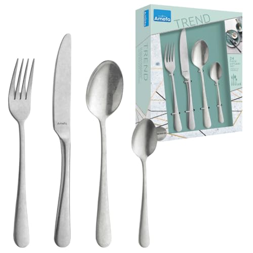 AMEFA AUSTIN Besteck Set 4 Personen (mattiert/vintage) | 16-teilig | Edelstahl 18/0 | rostfrei und spülmaschinenfest | zeitloses Besteckset 4 Personen in Used-Optik von Amefa